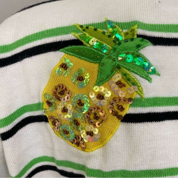 TERAZZO Pineapple Embroidered Beaded Yellow Green Cardigan Sweater - Picture 6 of 9